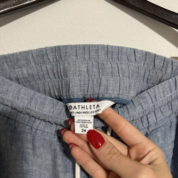 Athleta Cabo Linen Wide Leg Pants Women Size 26 Blue Vacation Lagenlook - Picture 5 of 9